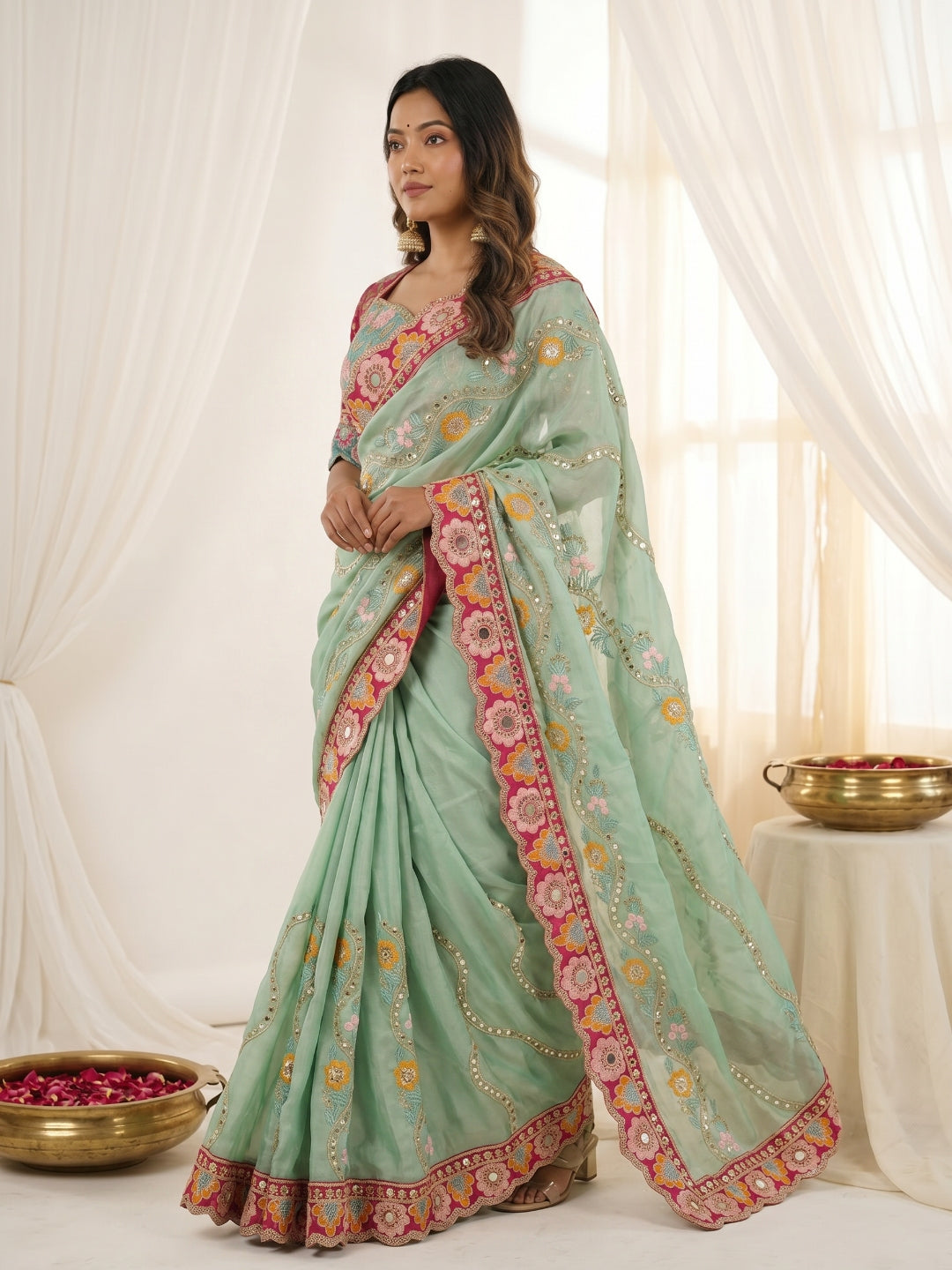 Women's Rangoli Silk Saree With Stitched Blouse Piece