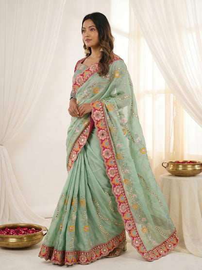 Women's Rangoli Silk Saree With Stitched Blouse Piece