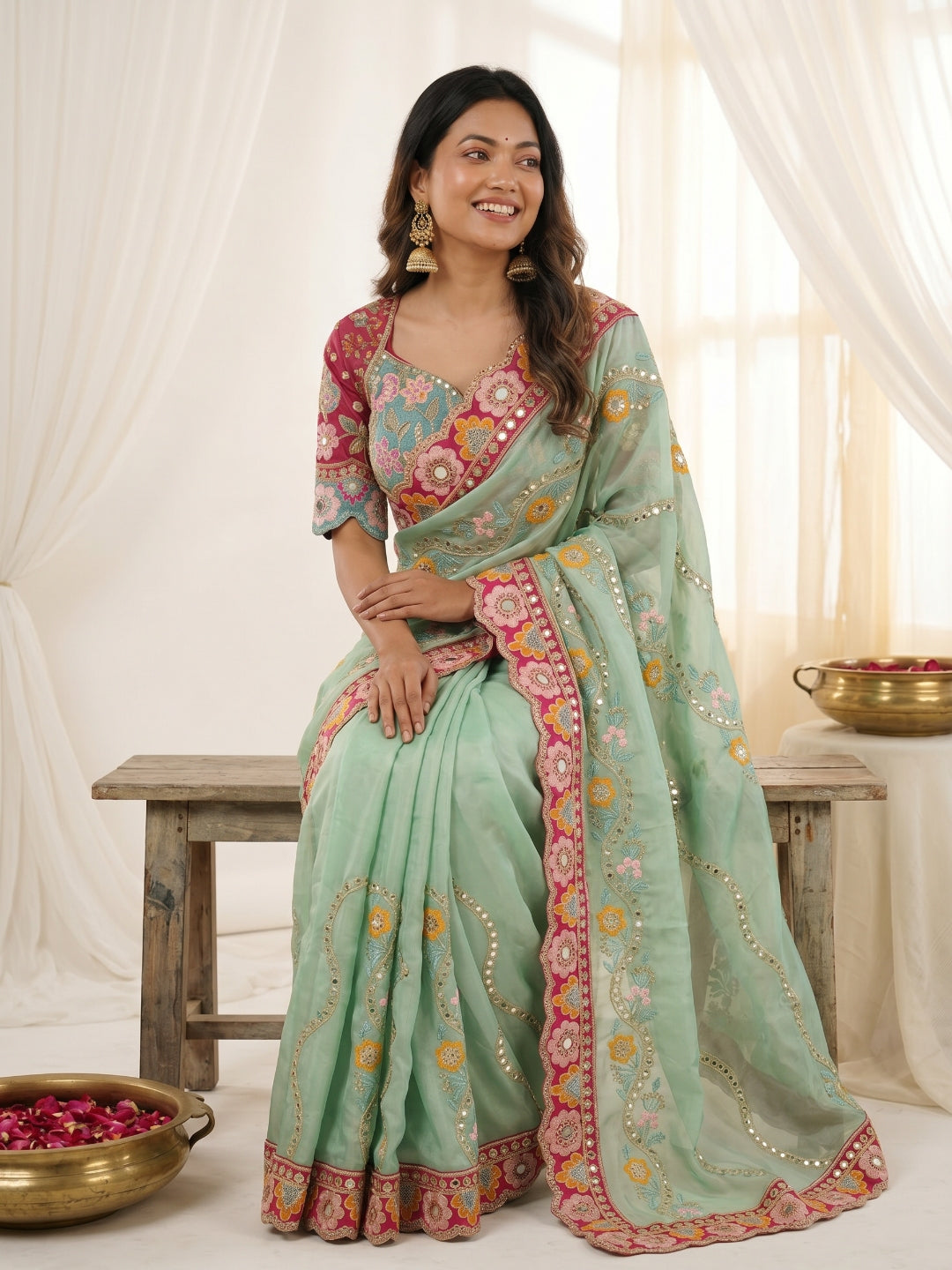 Women's Rangoli Silk Saree With Stitched Blouse Piece