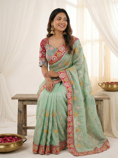 Women's Rangoli Silk Saree With Stitched Blouse Piece