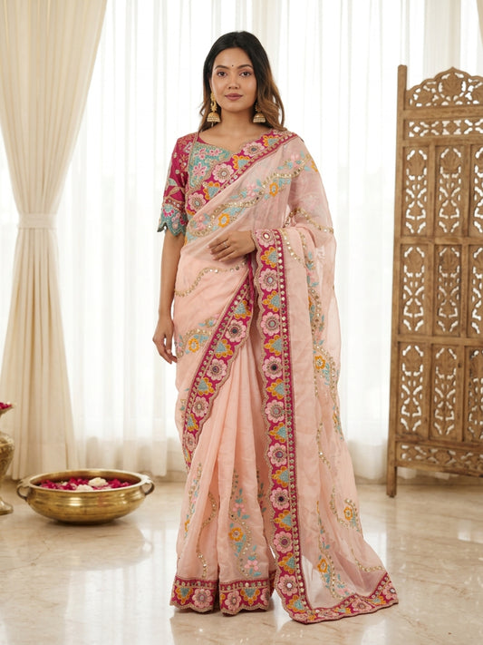 Women's Rangoli Silk Saree With Stitched Blouse Piece