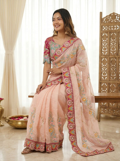 Women's Rangoli Silk Saree With Stitched Blouse Piece