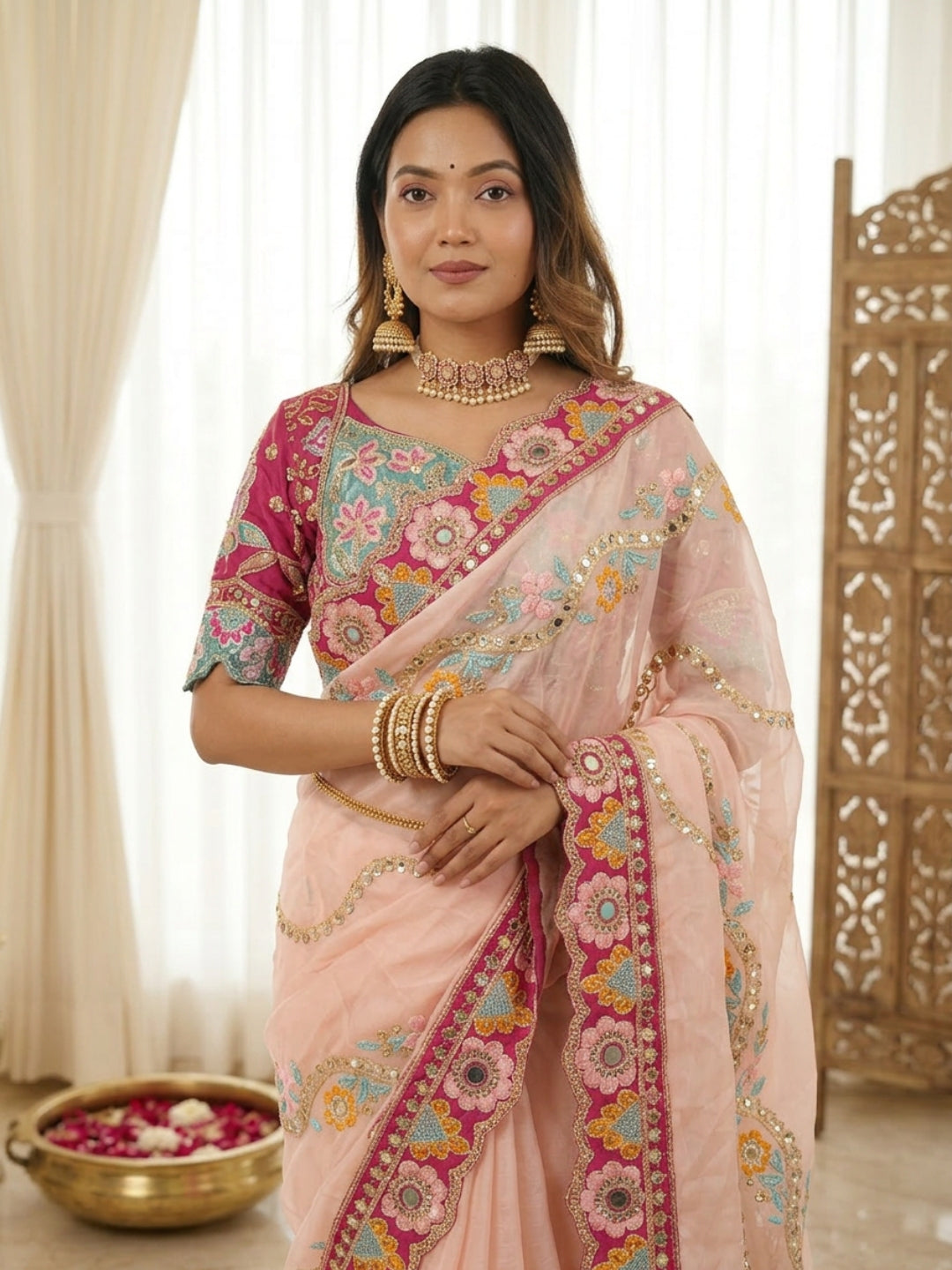 Women's Rangoli Silk Saree With Stitched Blouse Piece