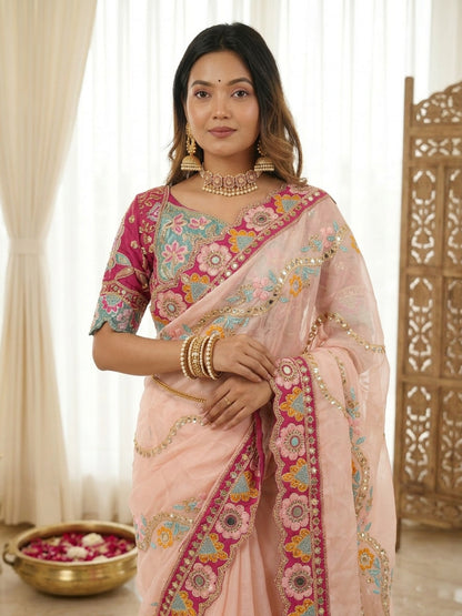 Women's Rangoli Silk Saree With Stitched Blouse Piece