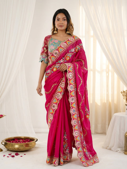 Women's Rangoli Silk Saree With Stitched Blouse Piece
