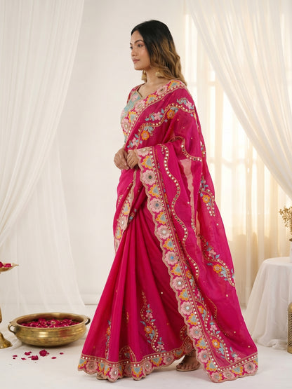Women's Rangoli Silk Saree With Stitched Blouse Piece