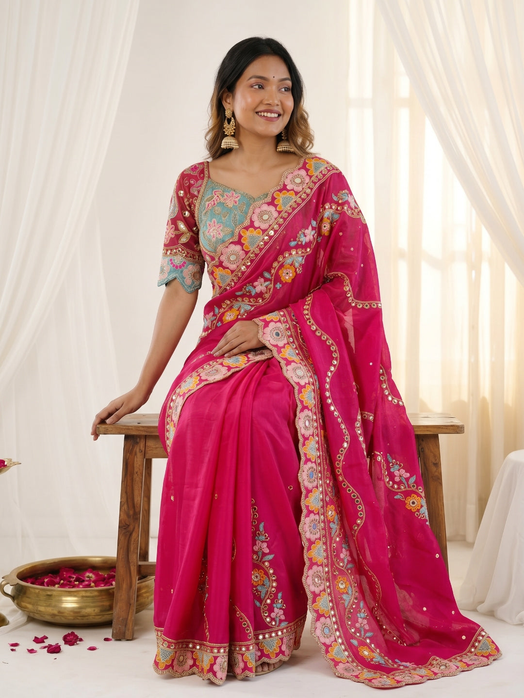 Women's Rangoli Silk Saree With Stitched Blouse Piece