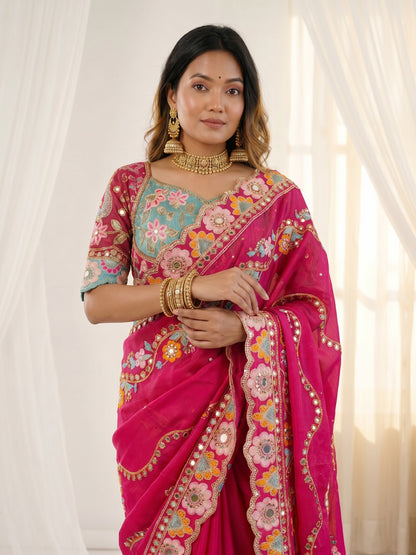 Women's Rangoli Silk Saree With Stitched Blouse Piece