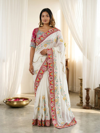 Women's Rangoli Silk Saree With Stitched Blouse Piece