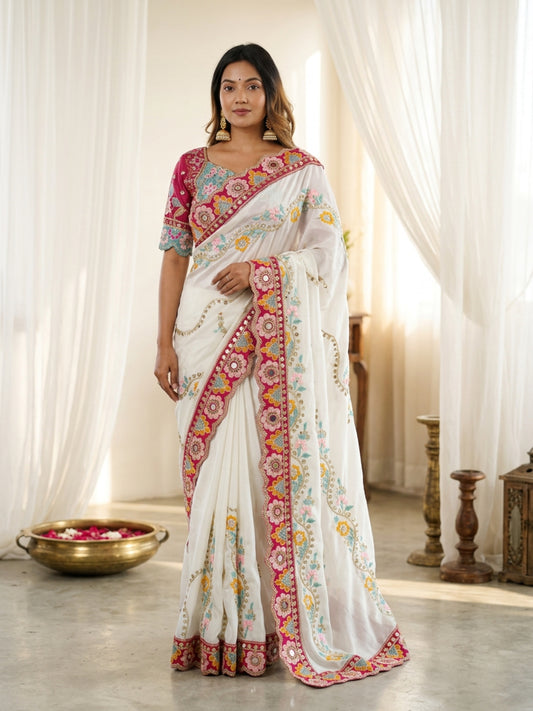 Women's Rangoli Silk Saree With Stitched Blouse Piece
