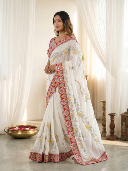 Women's Rangoli Silk Saree With Stitched Blouse Piece