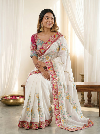 Women's Rangoli Silk Saree With Stitched Blouse Piece