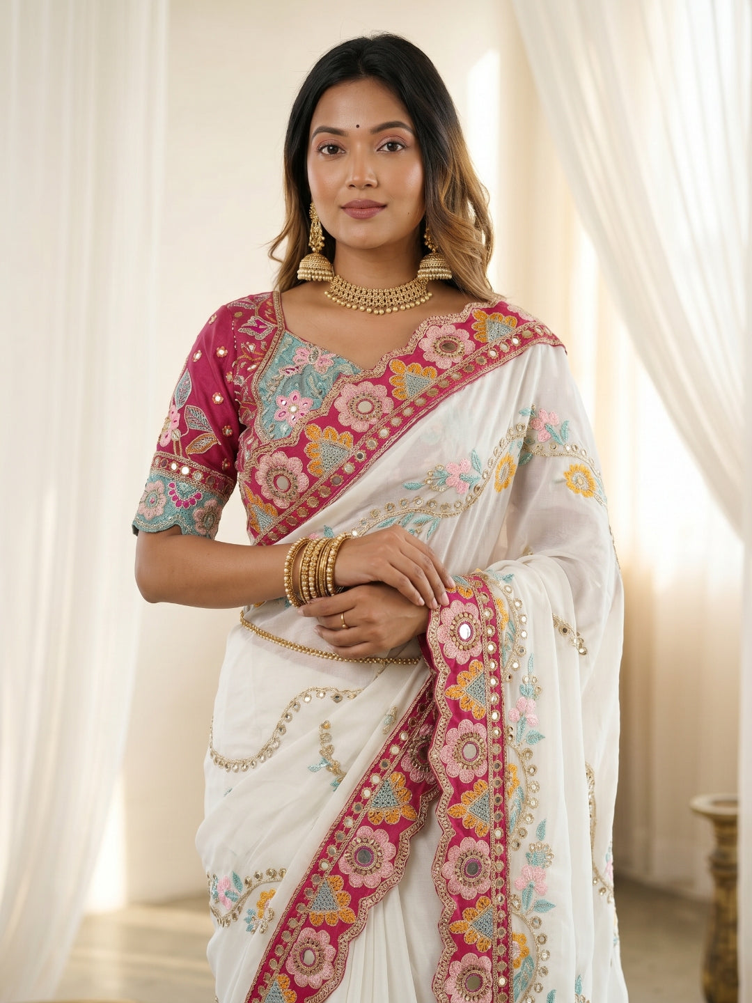 Women's Rangoli Silk Saree With Stitched Blouse Piece