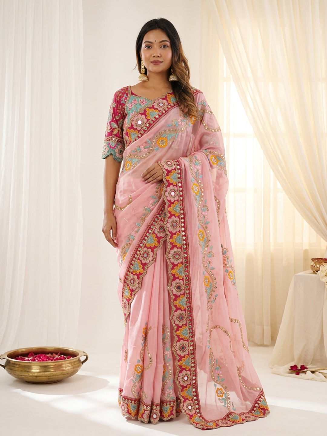 Women's Rangoli Silk Saree With Stitched Blouse Piece