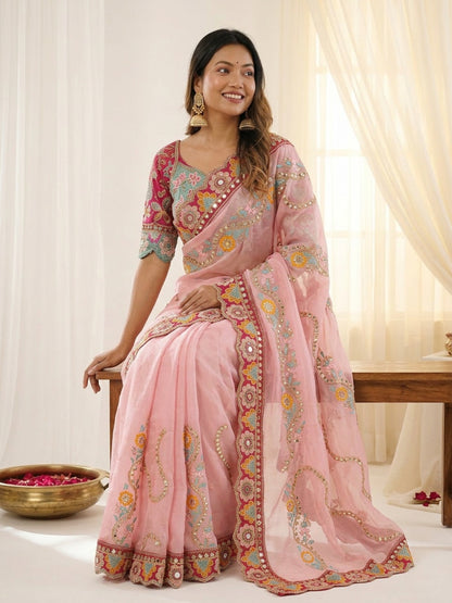Women's Rangoli Silk Saree With Stitched Blouse Piece