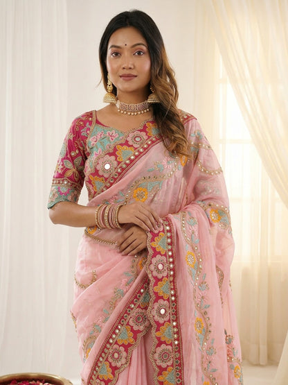 Women's Rangoli Silk Saree With Stitched Blouse Piece