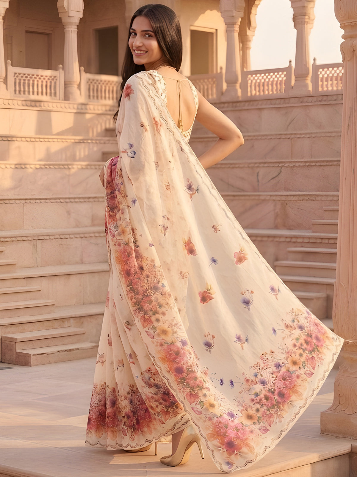 Women's Silver Cotton Saree With Unstitched Blouse Piece