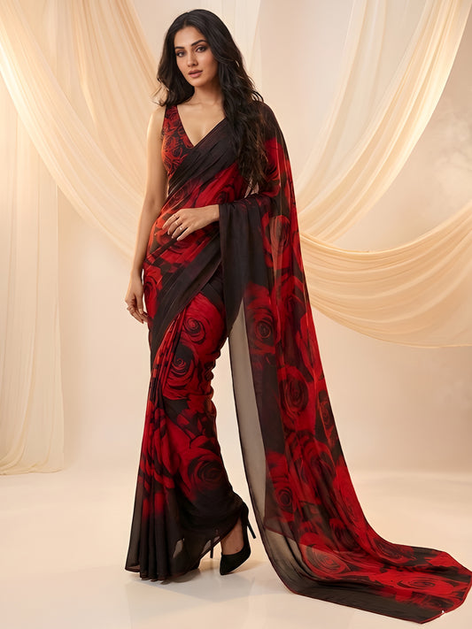 Women's Fendy Chiffon Saree With Unstitched Blouse Piece