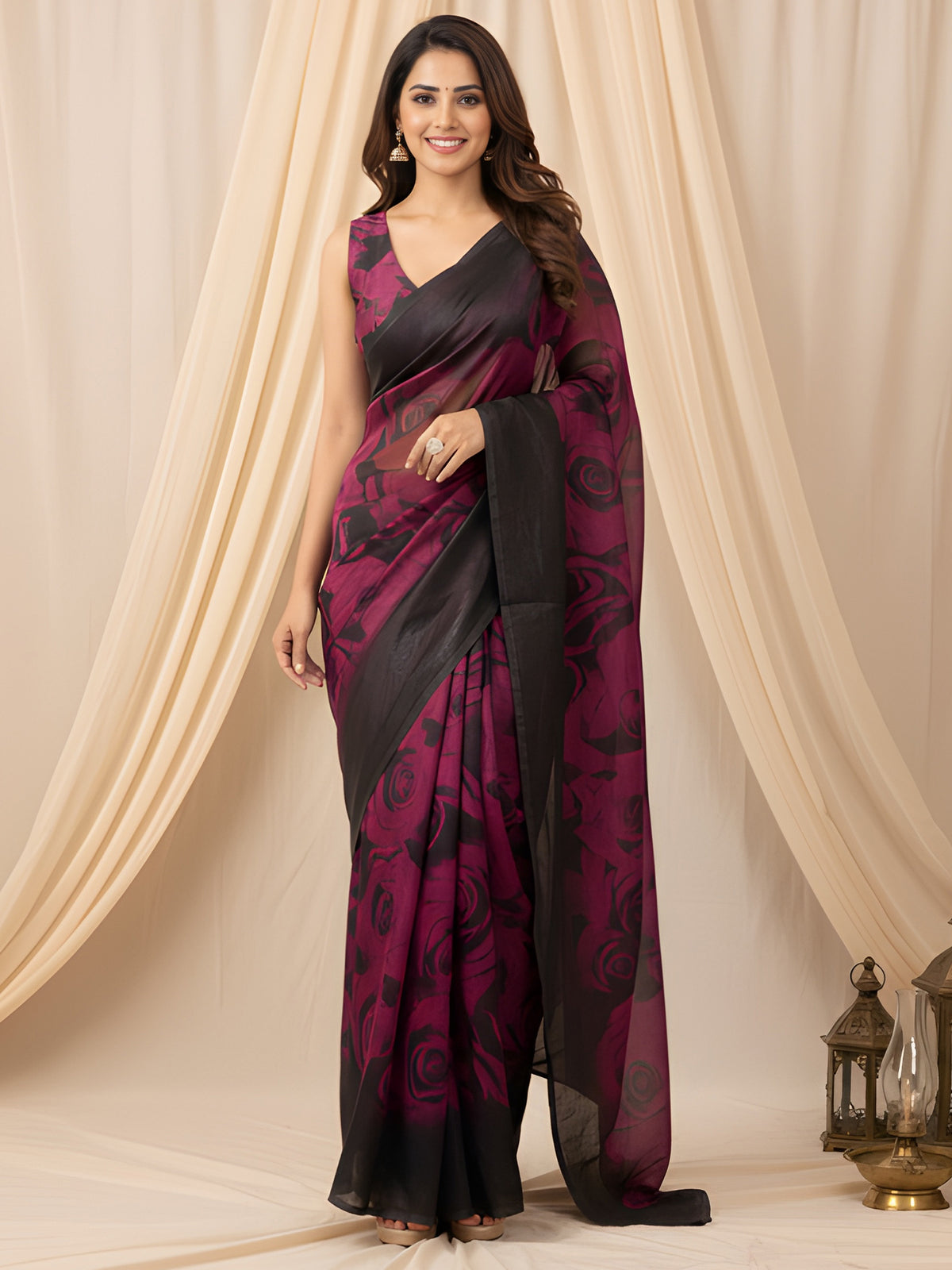 Women's Fendy Chiffon Saree With Unstitched Blouse Piece