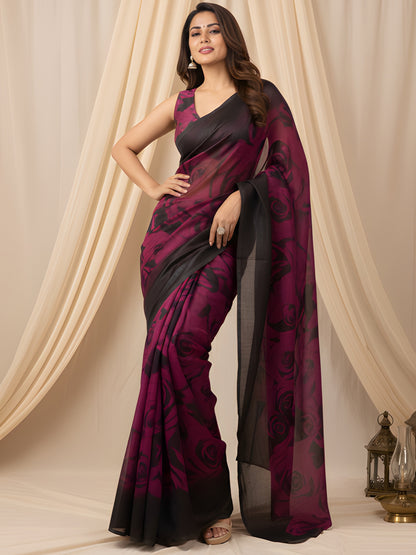 Women's Fendy Chiffon Saree With Unstitched Blouse Piece