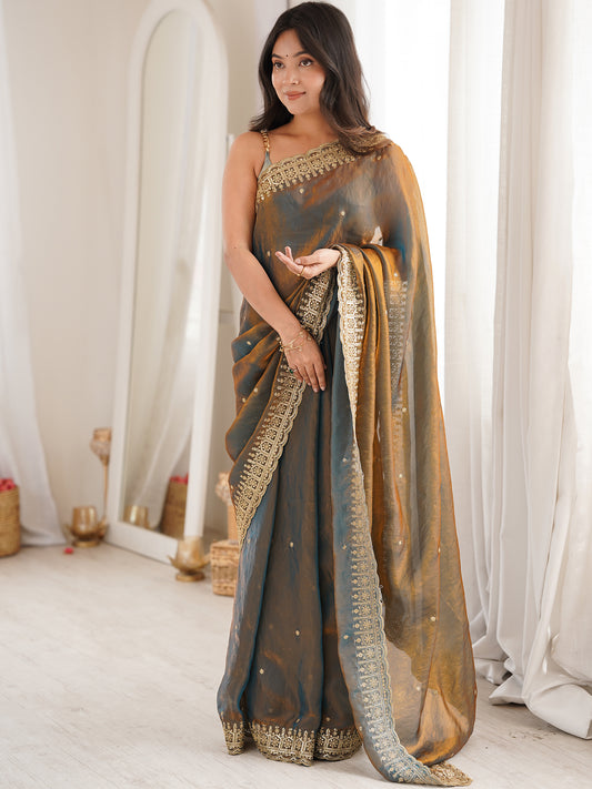 Women's Fendy Satin Saree With Unstitched Blouse Piece