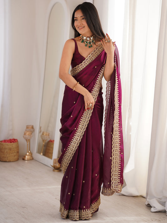 Women's Fendy Satin Saree With Unstitched Blouse Piece
