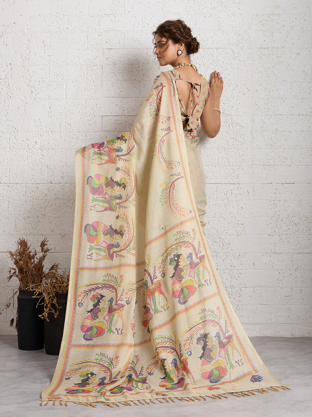 Women's Linen Printed Saree With Unstitched Blouse Piece