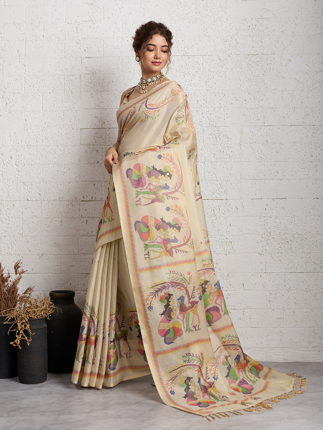 Women's Linen Printed Saree With Unstitched Blouse Piece