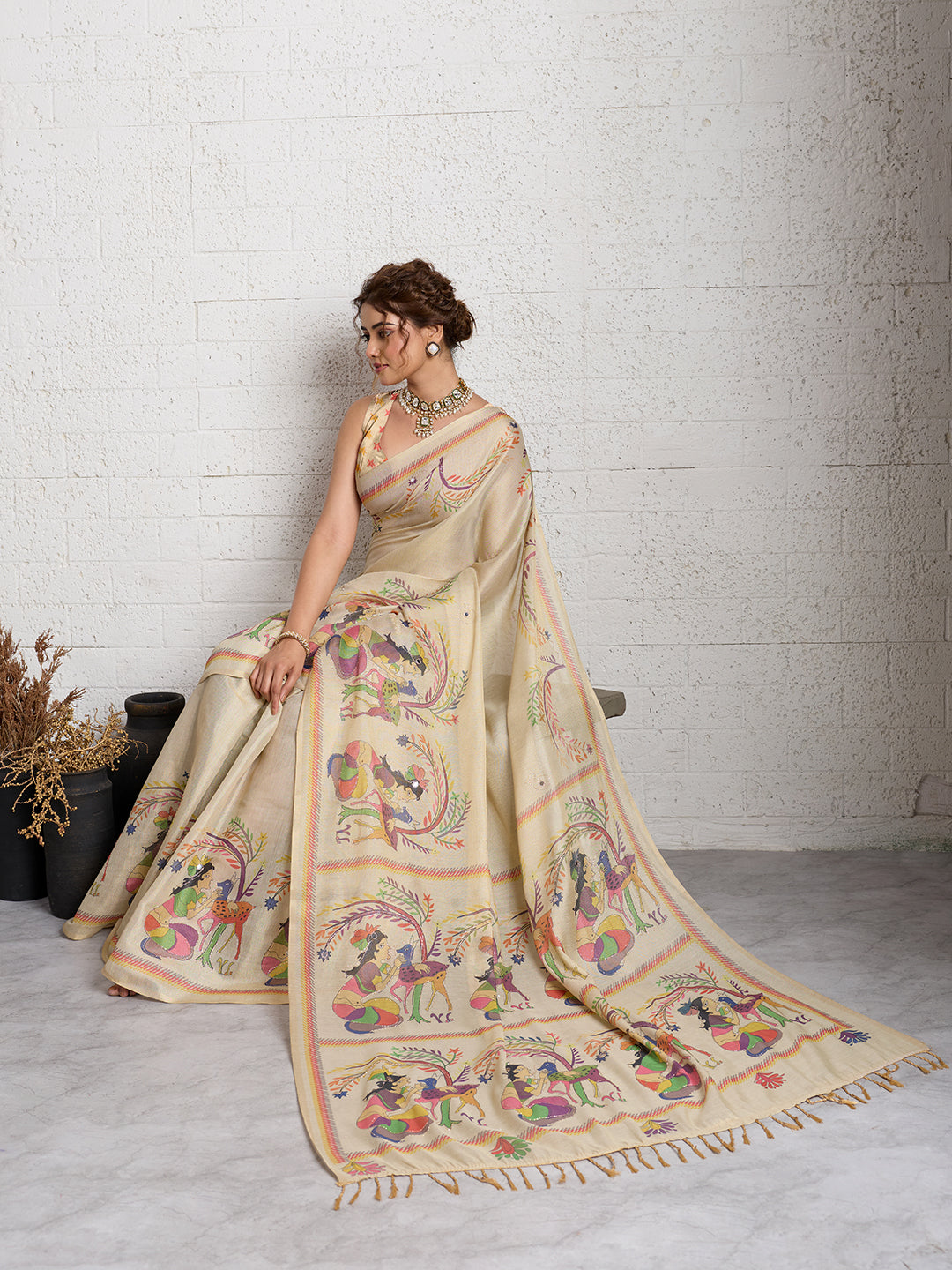 Women's Linen Printed Saree With Unstitched Blouse Piece
