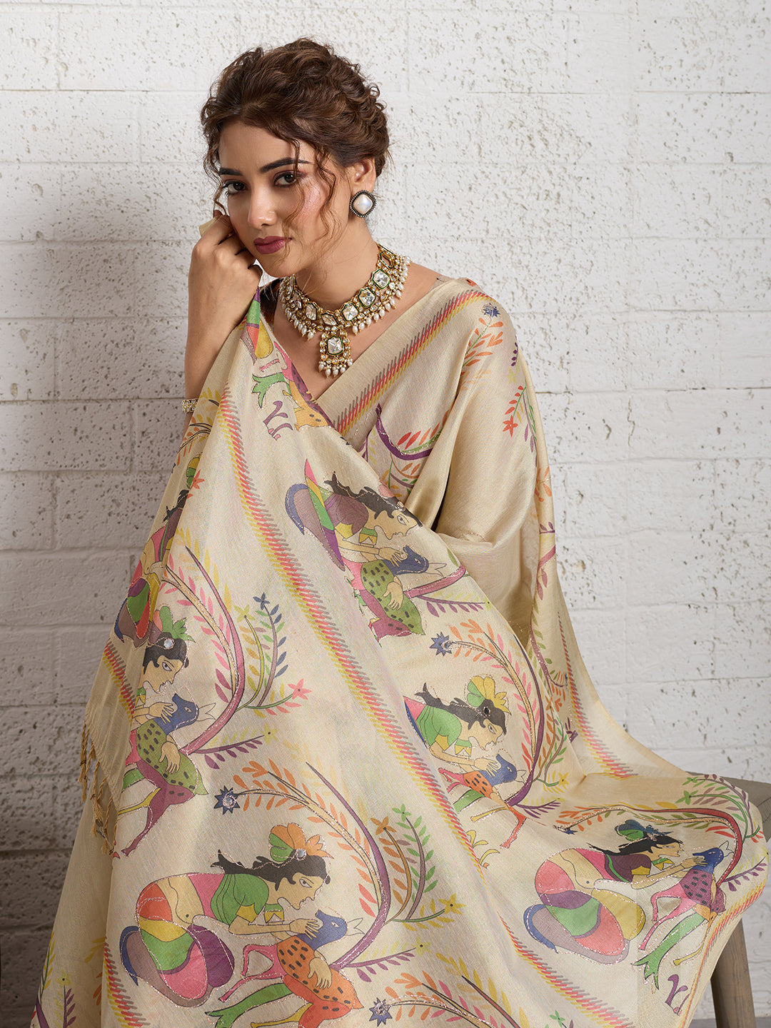 Women's Linen Printed Saree With Unstitched Blouse Piece