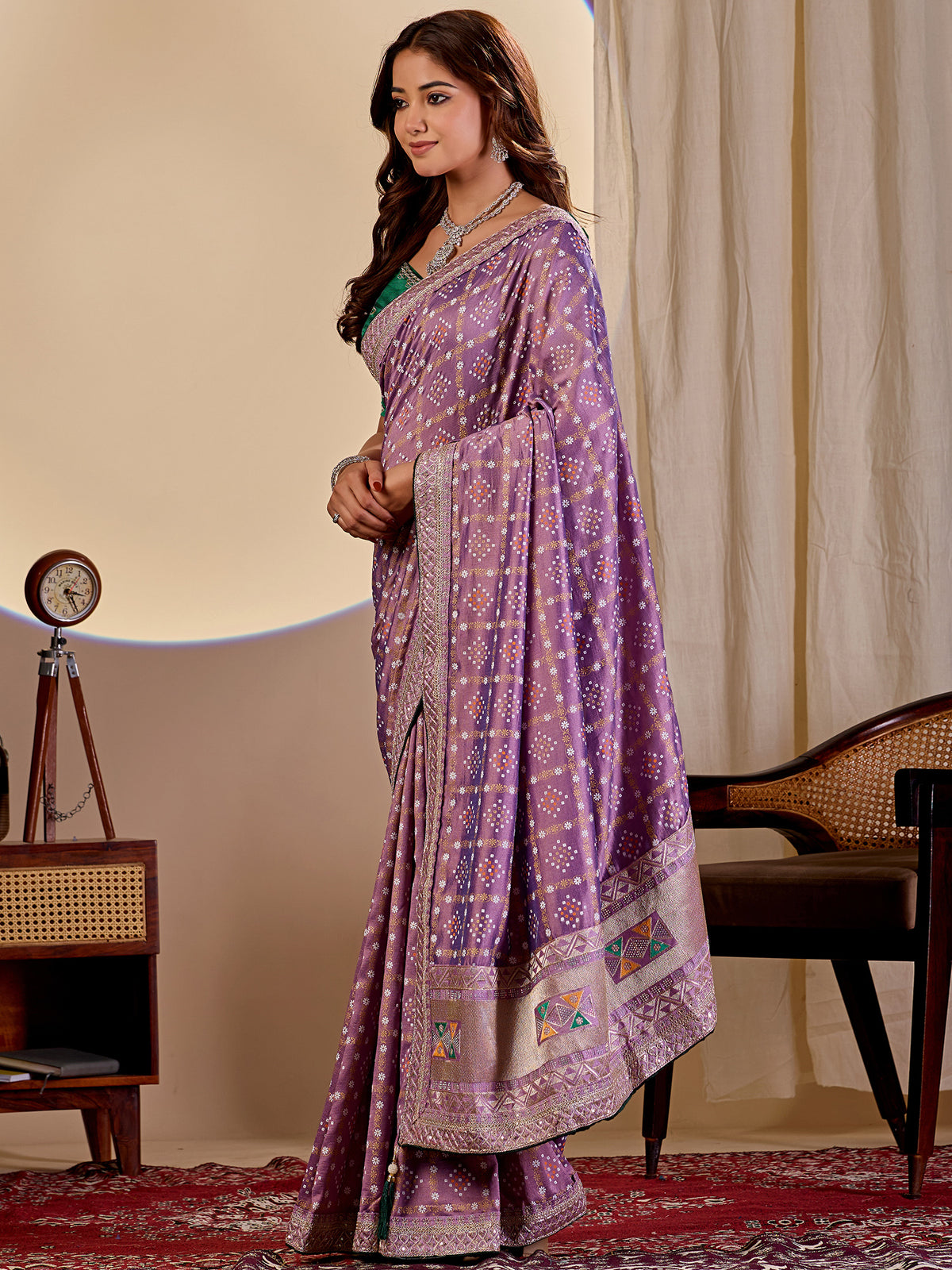 Women's Vichitra Silk Saree With Unstitched Blouse Piece
