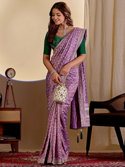 Women's Vichitra Silk Saree With Unstitched Blouse Piece