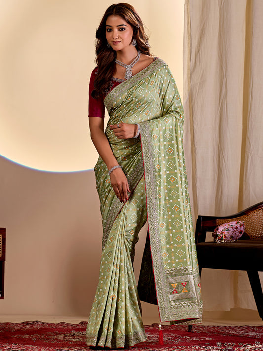 Women's Vichitra Silk Saree With Unstitched Blouse Piece