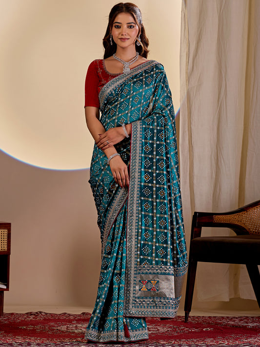 Women's Vichitra Silk Saree With Unstitched Blouse Piece