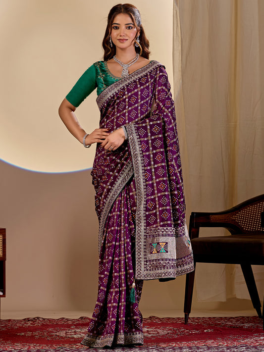 Women's Vichitra Silk Saree With Unstitched Blouse Piece
