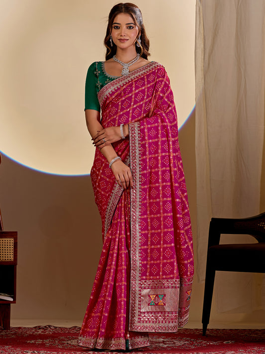 Women's Vichitra Silk Saree With Unstitched Blouse Piece