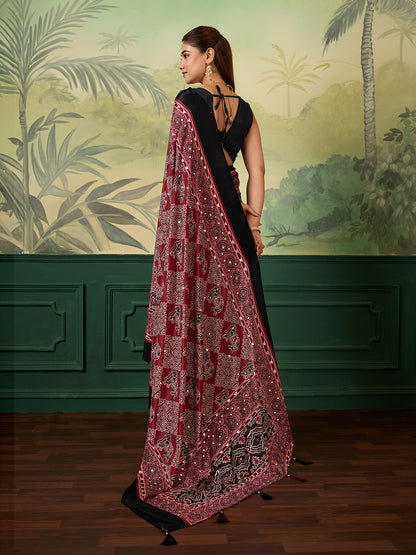 Women's Chinon Silk Saree With Unstitched Blouse Piece