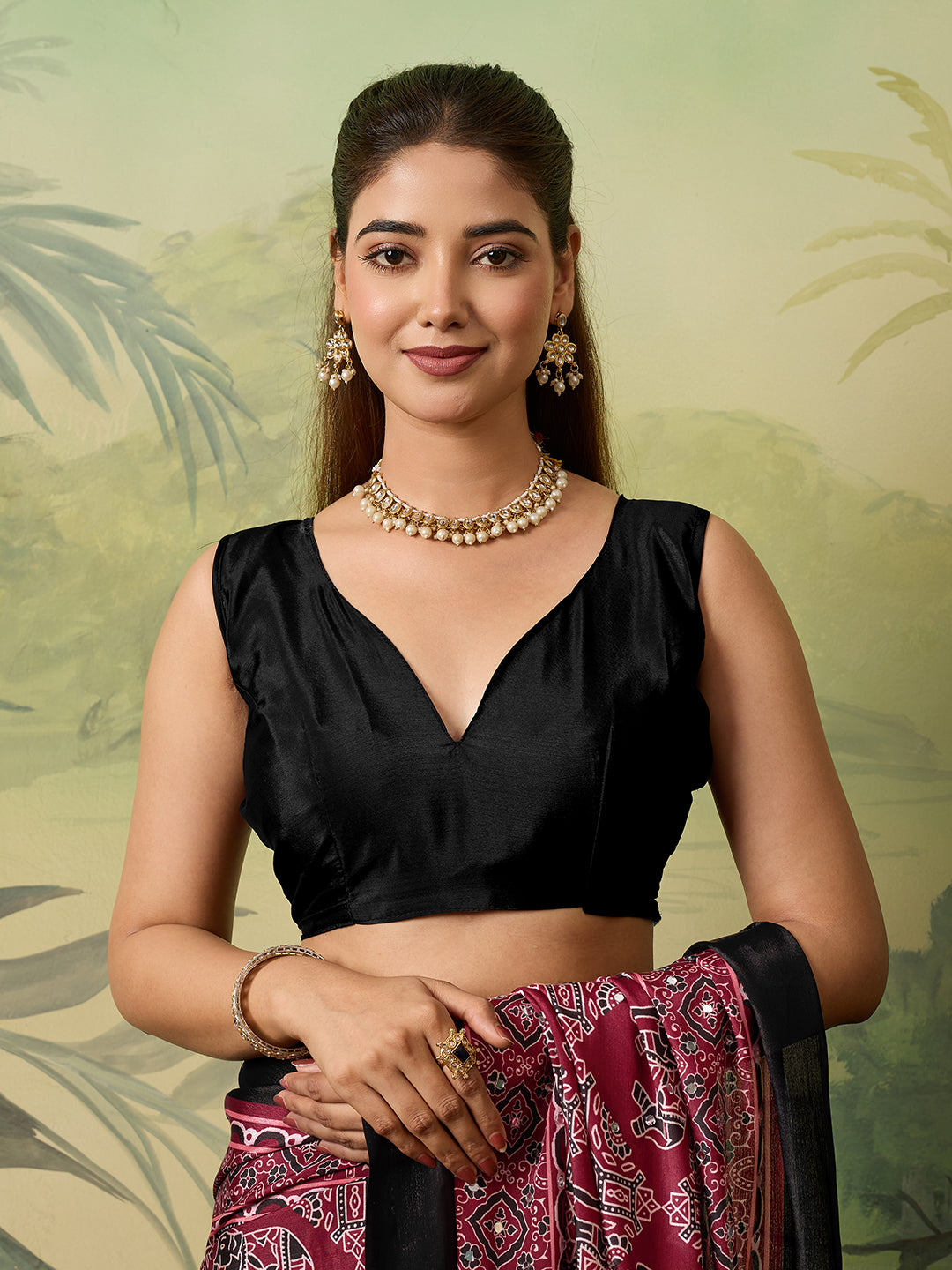Women's Chinon Silk Saree With Unstitched Blouse Piece