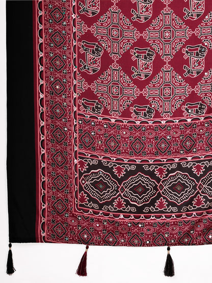Women's Chinon Silk Saree With Unstitched Blouse Piece