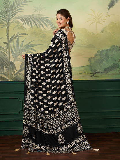 Women's Chinon Silk Saree With Unstitched Blouse Piece