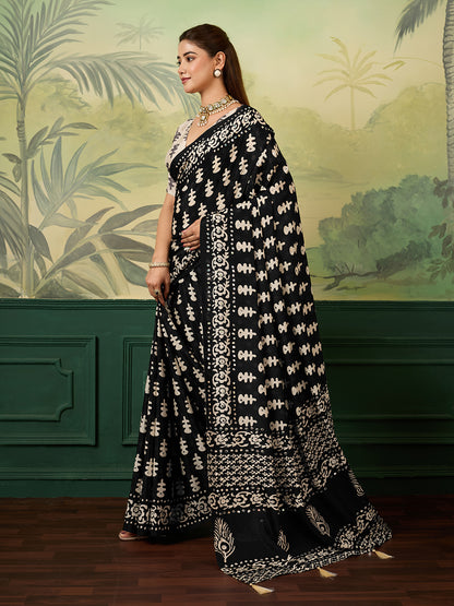 Women's Chinon Silk Saree With Unstitched Blouse Piece