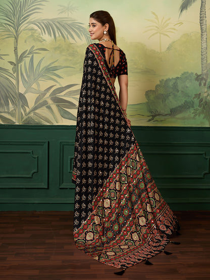 Women's Chinon Silk Saree With Unstitched Blouse Piece