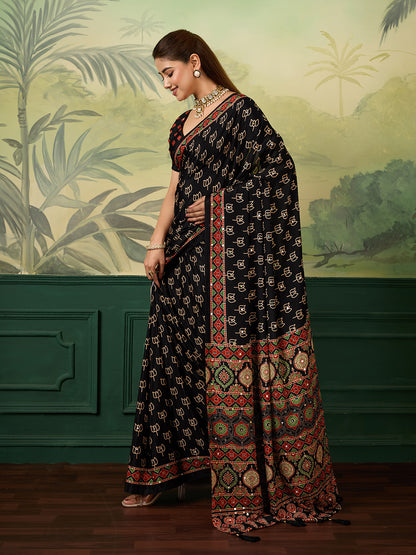 Women's Chinon Silk Saree With Unstitched Blouse Piece