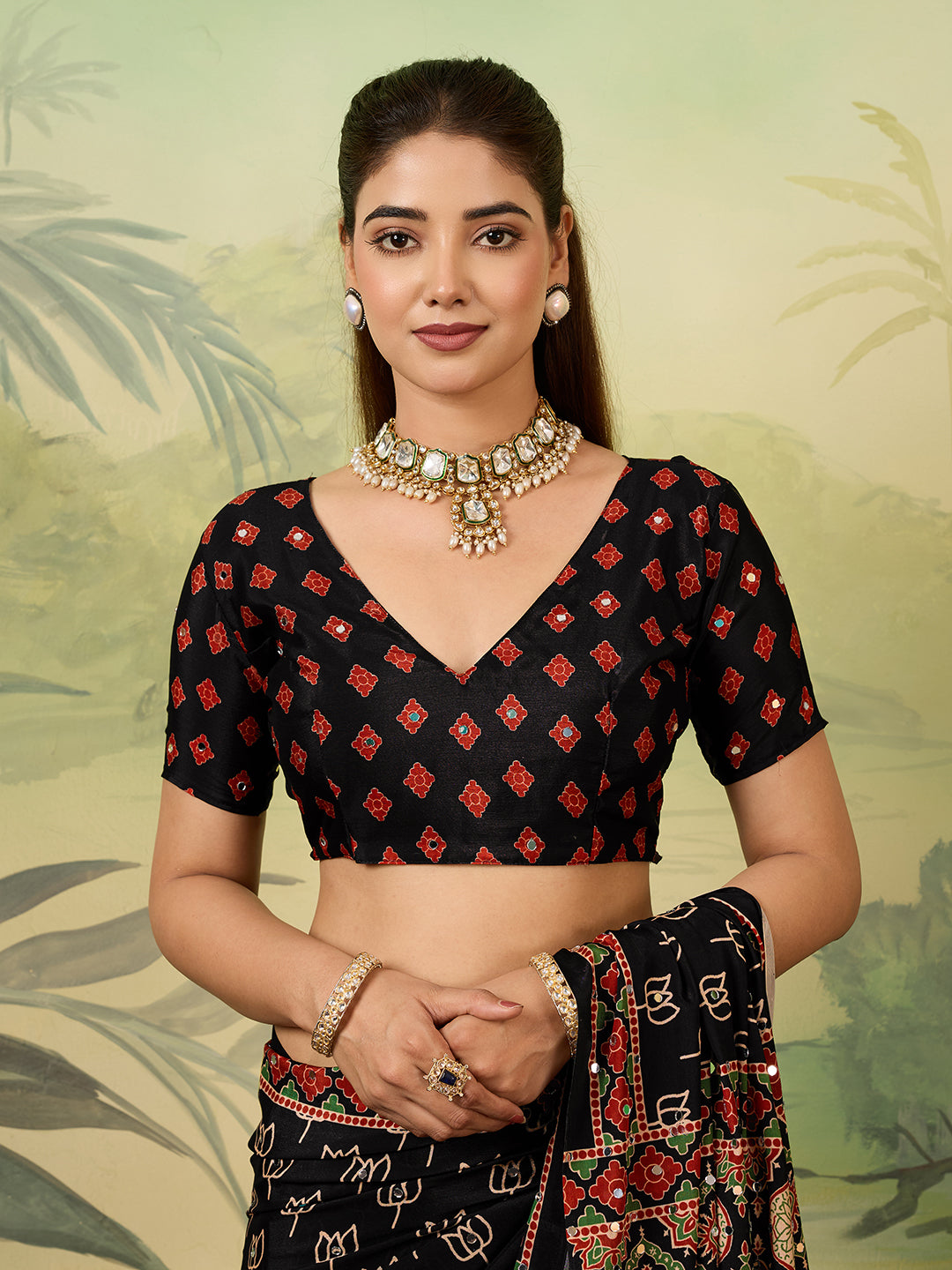 Women's Chinon Silk Saree With Unstitched Blouse Piece