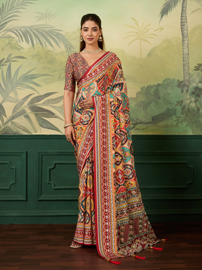 Women's Crepe Silk Saree With Unstitched Blouse Piece