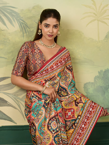 Women's Crepe Silk Saree With Unstitched Blouse Piece