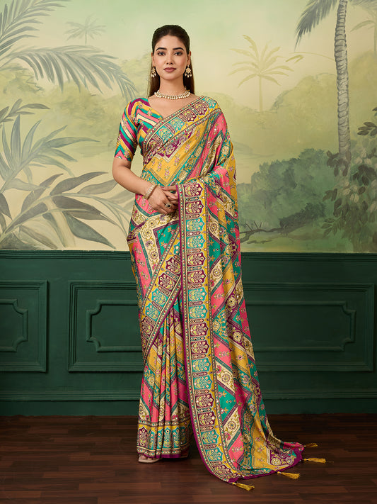 Women's Crepe Silk Saree With Unstitched Blouse Piece