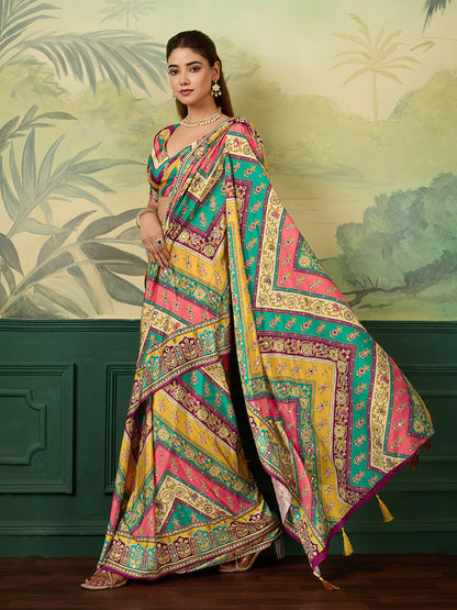 Women's Crepe Silk Saree With Unstitched Blouse Piece