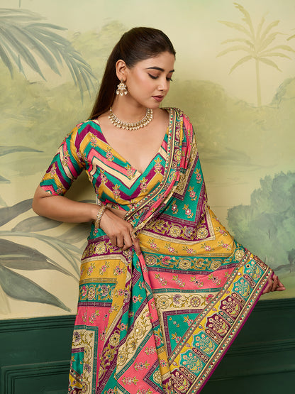 Women's Crepe Silk Saree With Unstitched Blouse Piece