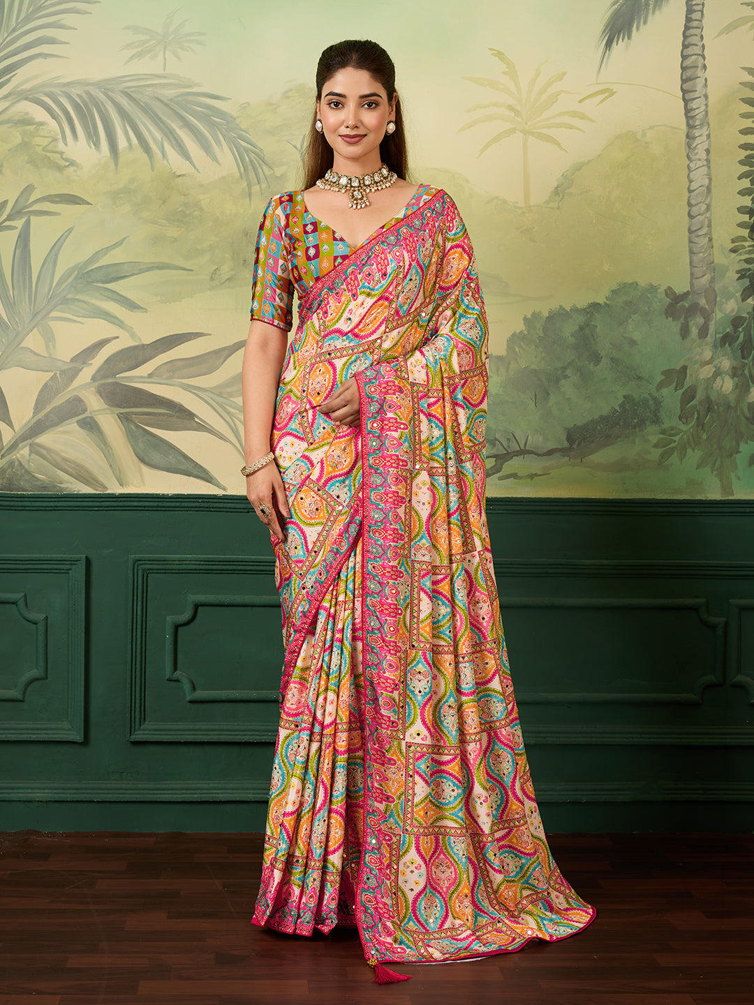 Women's Crepe Silk Saree With Unstitched Blouse Piece